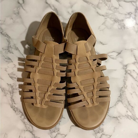 Eileen Fisher Tan Leather Strappy Rato Sandals Size 7.5 - Picture 1 of 7